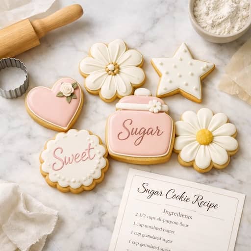 Rose & Sugar sugar cookie recipe Rose & Sugar sugar cookie recipe hero image with decorated cookies
